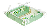 $15 Tissus Toselli Ramatuelle Green Olives on Green 8" x 8" TIDY 4-Corner Tie-Up Stain-Proof Coated Cotton Bread Basket – Dine on a Verdant Green Tabletop of Provence Green Olives!