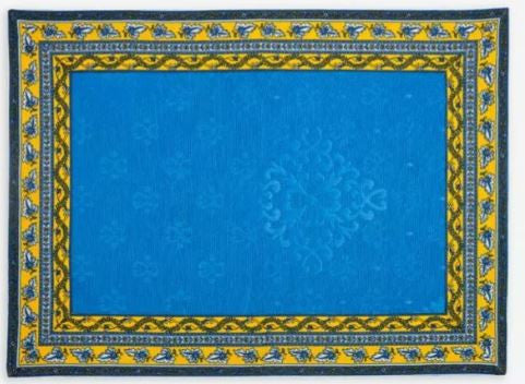 $15 Avignon 19" x 13" Blue Cadre-Bordered Placemat – Blue Delft Center with Provençal Blue & Yellow Border