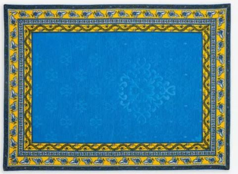$15 Avignon 19" x 13" Blue Cadre-Bordered Placemat – Blue Delft Center with Provençal Blue & Yellow Border