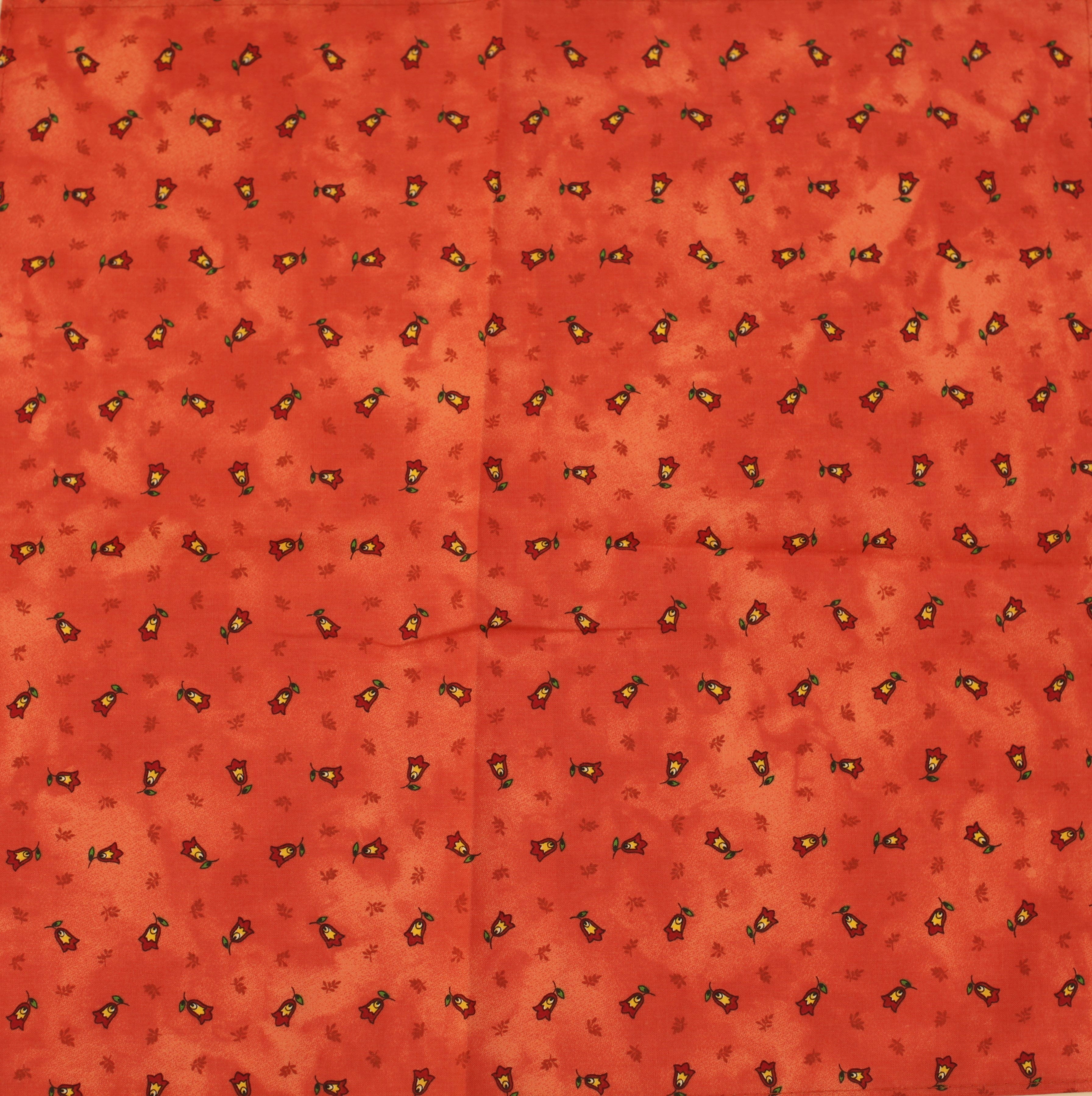 $30 60" Sq Yellow Floral Calissons Buds on Rust-Orange Plain Cotton Tablecloth Seats 2-6 - Use a 30 to 40 inch round or square table for 2 to 4 Place Seating or use a Slip-Leaf or Drop-Leaves Rectangular Table that comfortably seats 4 to 6 persons!