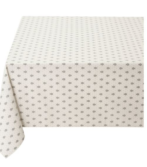 60" Square MARAT Bastide Turquoise Allover Floral Calissons Buds on White Plain Cotton Tablecloth