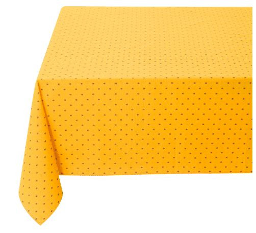 60" Sq French Provence Red Allover Calissons Floral Buds on Yellow Plain Cotton Tablecloth