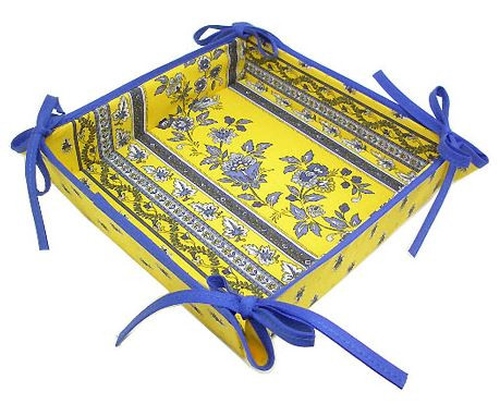  MARAT Avignon Revisited 8" x 8" Yellow & Blue TIDY Fabric Bread Basket in Coated Cotton