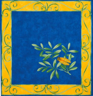 Tissus Toselli Cigale Locust on Blue Design 18" x 18" Napkins in Plain Cotton