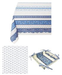 MARAT Tradition 60" Sq 2-4 Place 6-Pcs Blue on White Tablecloth Ensemble Set -6 Pcs | 1 Tablecloth, 4 Napkins, I Tidy Bread Basket 