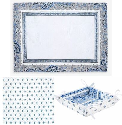 4-8 Place 18-Piece Seaside Blue/White/Grey Colors of Blue Sky on Your Dining Room Placemats Ensemble Set 