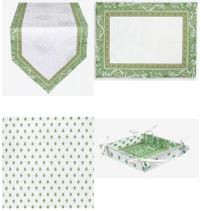 4-12 Place 19-Piece Green Garden Scene Dining Room or Outdoor Terrace Table Runner Ensemble Set 