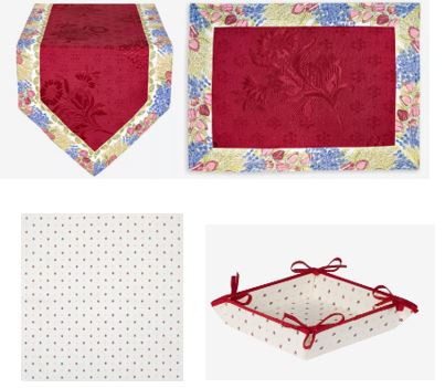  4-16 Place 38-Piece Rose Garden Scene Dining Room or Outdoor Terrace Table Runner Ensemble Set 