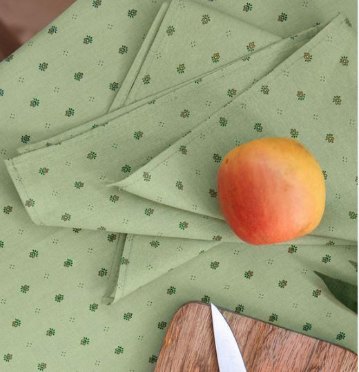 Tissus Toselli 18" x 18" Allover Beige Calissons on Soft Green Plain Cotton Napkins 