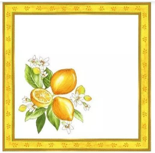 Tissus Toselli Citron Lemons with Leaves on White Design 18" x 18" Napkins in Plain Cotton