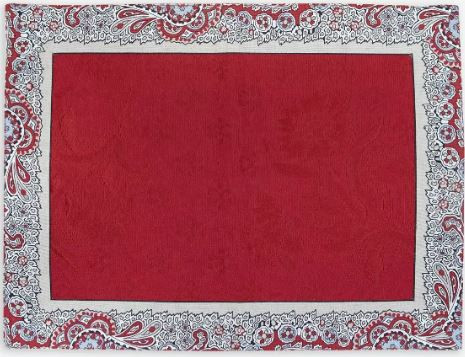 MARAT Bastide 19" x 13" Red & Grey Filigree Cadre-Bordered Red Delft Center Placemats – Order Matching $6 Napkins & $15 Tidy Bread Basket! 