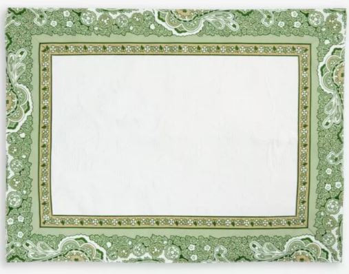  MARAT Bastide 19" x 14" Green Cadre Border Cotton Placemat with White Deflt Center – Order Matching $6 Napkins & $15 Tidy Bread Basket! 