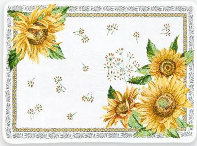 SALE $13.50 Tissus-Toselli 19" x 14" Rectangular Sunflower Design on White Jaquard Woven Polyester-Cotton Placemats...Order More Matching $6 Napkins & $15 Tidy Bread Basket on this ProductPage! 