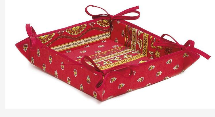 Marat Avignon Red 8" x 8" Square TIDY Fabric Bread Basket in Coated Cotton with Corner Tie-Laces