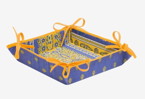 Marat Bastide Lavender & Yellow 8" x 8" Square TIDY Fabric Bread Basket in Coated Cotton with Corner Tie-Laces