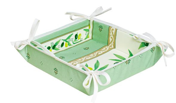 Tissus Toselli Ramatuelle Olives on Green TIDY Fabric Bread Basket