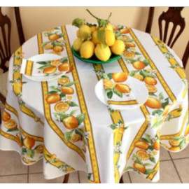 $69 60" Rd Lemons on White 2-4 Place 6-Pcs Ensemble Set of 1-Citron Lemons on White Plain Cotton Tablecloth +4 Matching Napkins +1 Tidy Fabric Bread Basket – Display a Lemons & Green Theme Tabletop!