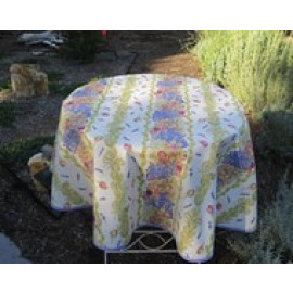 $69 60" Rd 6-Pcs 2-4 Plc Roses Lavender on White Ensemble Set of 1-Roses & Lavender on White Plain Cotton Tablecloth +4 Matching Napkins +1 Tidy Fabric Bread Basket - – Display a Roses Garden Look Tabletop!