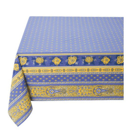 $83 60" Sq 2-4 Place 6-Pcs Ensemble Set of 1-Bastide Lavender and Yellow Plain Cotton Tablecloth +4 Matching Napkins +1 Tidy Fabric Bread Basket - Dine in French Provence Lavender Style!