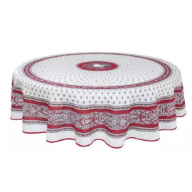 $129 70" Rd 2-6 Place 8-Pcs Ensemble Set Includes 1-Bastide Burgundy Red on White Plain Cotton Tablecloth +6 Matching Napkins +1 Tidy Fabric Bread Basket - A Stunning Design for Red Wines Dining Tabletop!