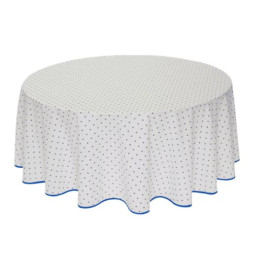 $79 60" Rd 6-Pcs 2-4 Place Lavender on Blue Tablecloth  Ensemble Set of 1-White with Blue Calissons Buds Plain Cotton Tablecloth +4 Matching Napkins +1 Tidy Fabric Bread Basket -– Enjoy Blue Sky Bistro Dining!