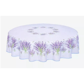 $129 70" Rd 2-6 Place 8-Pcs Ensemble Set Includes 1-Bonnieux Lavender Purple Green on White Filigree Plain Cotton Tablecloth +6 Matching Napkins +1 Tidy Fabric Bread Basket - Newest Design in Lavender Floral Dining!