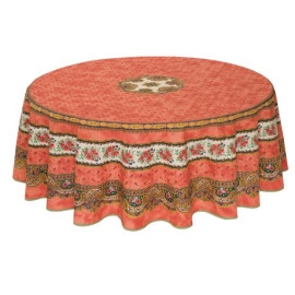 $129 70" Rd 2-6 Place 8-Pcs Ensemble Set Includes 1-Tradition Orange Rust Filigree Plain Cotton Tablecloth +6 Matching Napkins +1 Tidy Fabric Bread Basket - A Vineyard in Sunset Theme Dining Tabletop!