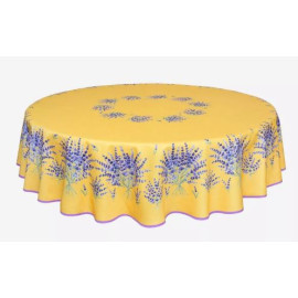 $129 70" Rd 2-6 Place 8-Pcs Ensemble Set Includes 1-Bonnieux Lavender Purple Green on Yellow Filigree Plain Cotton Tablecloth +6 Matching Napkins +1 Tidy Fabric Bread Basket - Newest Design in Lavender Floral Dining!