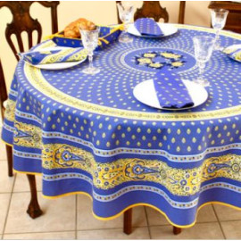 $149 70" Rd 2-6 Place 8-Pcs Ensemble Set Includes 1-Bastide Lavender and Yellow Wipeable Coated Cotton Tablecloth +6 Matching Napkins +1 Tidy Fabric Bread Basket - Truly the Hallmark of Provence Dining Tabletop Decor!