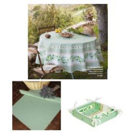 $139 70" Rd 2-6 Place 8-Pcs Ensemble Set Includes 1-Ramatuelle Olives on Green Wipeable Coated Cotton Tablecloth +6 Matching Napkins +1 Tidy Fabric Bread Basket -  Dine with an Olives Garden Tabletop!