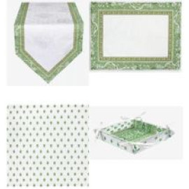 $235 4-8 Place 19-Piece Green Garden Scene Dining Room or Outdoor Terrace Table Runner Ensemble Set 