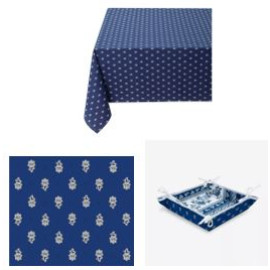 $69 60" Sq 6-Pc Blue Ensemble Seats 2-4 1 Plain Cotton Tablecloth 4 Napkins 1 Tidy Bread Basket – Dine in Royal Blue Bistro Style!