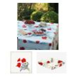 $99 60" Sq 2-4 Place 6-Pcs Ensemble Set of 1-Red Poppies on White Plain Cotton Tablecloth +4 Matching Napkins +1 Tidy Fabric Bread Basket - – Display a Red Poppies Garden Theme Dining Tabletop!