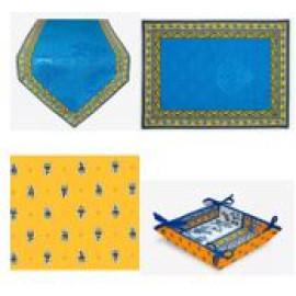 $375 4-12 Place 29-Piece Van Gogh "Starry Night" Yellow Blue Table Runner Ensemble Set for 6-12 Ft Tables