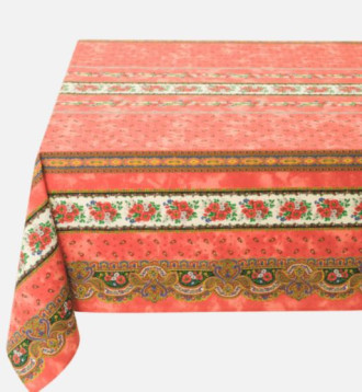 60" Square MARAT Tradition Design Rust-Orange Stripe Banner Stain-Proof Cotton Tablecloth –For Seating 2-4 persons...Includes 2 Free Napkins...Order More Matching $6 Napkins & $15 Tidy Bread Basket on this Tablecloth Page!