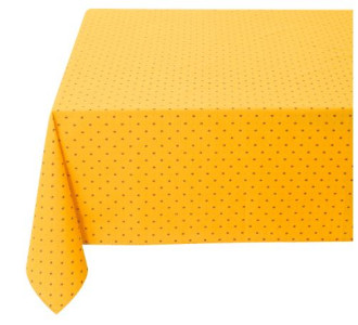 60" Sq French Provence Red Allover Calissons Floral Buds on Yellow Plain Cotton Tablecloth