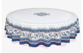 70" Round MARAT Avignon Revisited Blue on White Filigree Coated Cotton Tablecloth for Seating 2-6 People...Includes 4 Free Napkins...Order More Matching $6 Napkins & $15 Tidy Bread Basket on this Tablecloth Page! 