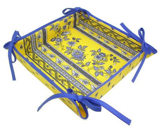  MARAT Avignon Revisited 8" x 8" Yellow & Blue TIDY Fabric Bread Basket in Coated Cotton