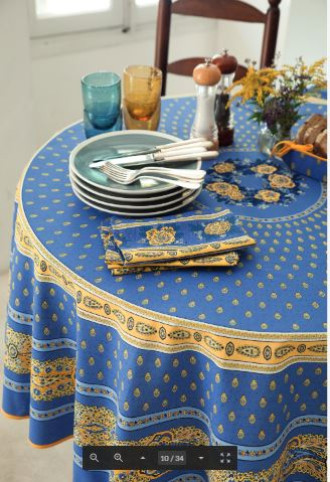  70" Round MARAT Bastide Yellow on Lavender Plain-Cotton Tablecloth For Seating 2-6 People...Order More Matching $6 Napkins & $15 Tidy Bread Basket on this Tablecloth Page!
