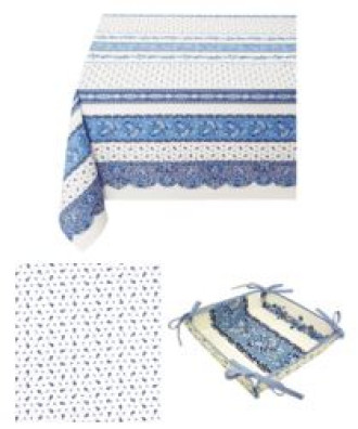 MARAT Tradition 60" Sq 2-4 Place 6-Pcs Blue on White Tablecloth Ensemble Set -6 Pcs | 1 Tablecloth, 4 Napkins, I Tidy Bread Basket 