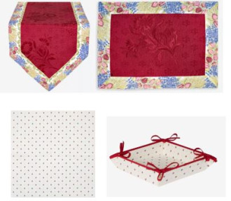  4-16 Place 38-Piece Rose Garden Scene Dining Room or Outdoor Terrace Table Runner Ensemble Set 