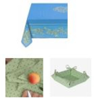 60" Sq 6-Pc Olives on Blue Ensemble Seats 2-4