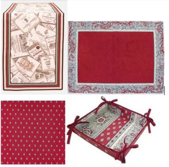 4-12 Place 29-Piece Burgundy Red Wine Vineyard Wine Labels Dinner Ensemble Table Runner Ensemble Set 