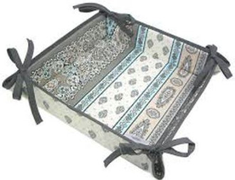Marat Bastide Turquoise 8" x 8" Square TIDY Fabric Bread Basket in Coated Cotton with Corner Tie-Laces