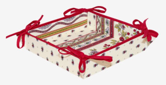 Marat Avignon Pink Red & White 9" x 9" Square TIDY Fabric Bread Basket in Coated Cotton with Corner Tie-Laces