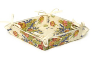 Tissus Toselli Roses & Lavender on White TIDY Fabric Bread Basket
