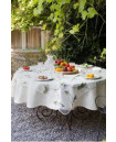 56" Square Tissus Toselli Pink Roses on Vine Organza Transparent Tablecloth with 70" Dia White Polester Undercloth Combination