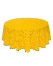 60" Round Tissus-Toselli Blue Allover Floral Calissons Buds on Yellow Plain Cotton Tablecloth For 2-4 Person Seating