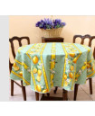 60" Rd 2-4 Place 6-Pcs Ensemble Set of 1-Lemons on Green Plain Cotton Tablecloth