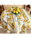 60" Round Tissus Toselli Citron Lemons on White Plain Cotton Tablecloth 2-4 Place 6-Pcs Plain Cotton Tablecloth Ensemble Set of 1 Tablecloth, 4 Napkins, 1 Tidy Basket – Display a Lemons & Green Tabletop!